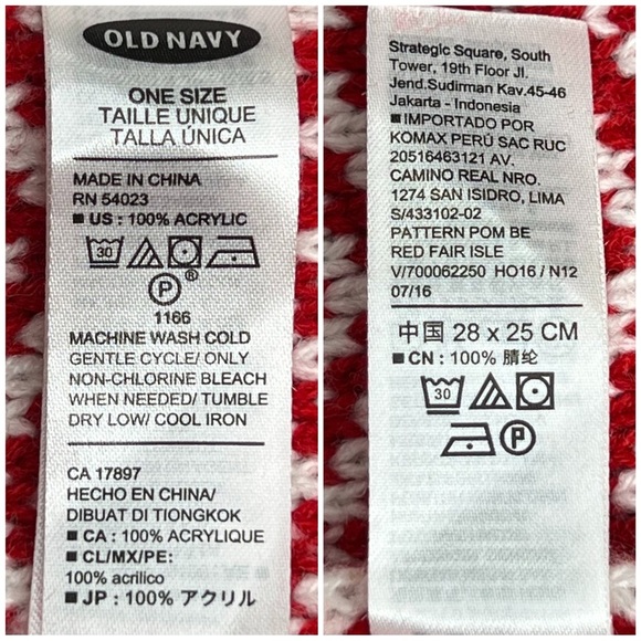 Old Navy Fair Isle Pom Beanie Sweater Knit Scandi Girl Red White One Size OS - Picture 6 of 12